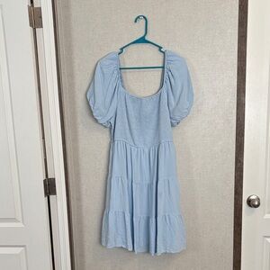 Light Blue Puff Sleeve Dress